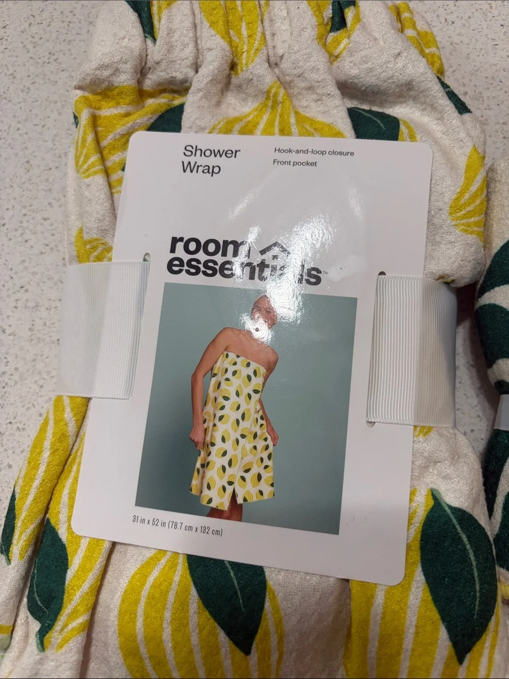 Room Essentials Lemon Print Shower Wrap and Hair Wraps - Yellow & Green